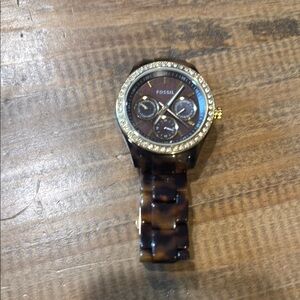 Fossil Brown and Gold Chronograph Watch with Crystal Accents